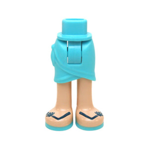 LEGO® Mini Doll Hips and Skirt Wrap with Light Nougat Legs and Sandals with Medium Azure Soles and Dark Blue Straps with Scallop Shells Pattern - Thick Hinge 11244c00pb01