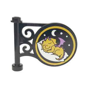 LEGO® Road Sign Round on Pole with Flat Top Attachment with Starlight Inn Sleeping Dragon Pattern on Both Sides (Stickers) - Set 41174 13459pb009