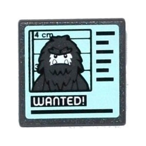 LEGO® Road Sign 2 x 2 Square with Open O Clip with Hairy Minifigure Mugshot and 'WANTED!' on Computer Screen Pattern (Sticker) - Set 60069 15210pb118