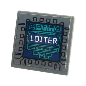 LEGO® Road Sign 2 x 2 Square with Open O Clip with Display Screen with White 'LOITER' and Dark Turquoise Diagrams Pattern (Sticker) - Set 76240 15210pb147