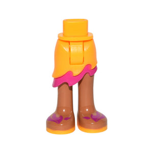 LEGO® Mini Doll Hips and Asymmetric Layered Skirt Short, Magenta Ruffle, Medium Nougat Legs and Magenta Flame Sandals Pattern - Thick Hinge 20380c00pb02