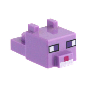 LEGO® Creature Head Pixelated with Ears, Nose, and Face with Dark Purple Eyes and Magenta Nose Pattern (Minecraft Dyed Cat) 24008pb05