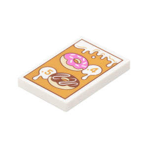 LEGO® Tile 2 x 3 with Dripping Icing, '.4' and '.5' Menu Prices, Tan Donuts / Doughnuts with Dark Pink and Reddish Brown Frosting on Medium Nougat Background Pattern 26603pb475