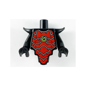 LEGO® Torso, Modified Short with Smooth Armor Breastplate with Shoulder Pads and Red Armor Plates, Silver Edges and Lime Swirl Pattern / Black Arms / Black Hands 28680pb05c01