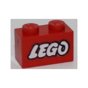 LEGO® Brick 1 x 2 with White LEGO Logo Open O Style with Black Outline Pattern 3004p50