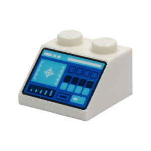 LEGO® Slope 45 2 x 2 with Control Panel with Medium Azure and Dark Blue Buttons, Crosshairs, Bar Chart and Slot Pattern 3039pb140