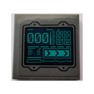LEGO® Tile 2 x 2 with Display Screen with Dark Turquoise '000', Rectangles and Lines on Dark Blue Background Pattern (Sticker) - Set 76240 3068pb2130