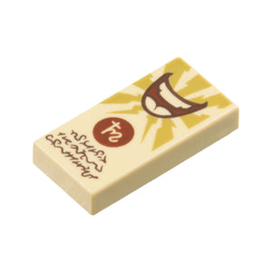 LEGO® Tile 1 x 2 with Gold Lightning, Dark Brown and Reddish Brown Mouth, Text and Circle with Symbol Pattern (Dungeons & Dragons Spell Scroll of Hideous Laughter) 3069pb1277