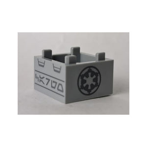 LEGO® Container, Box 2 x 2 x 1 - Top Opening with Flat Inner Bottom with Dark Bluish Gray SW Imperial Logo and Aurebesh Characters 'CARGO' Pattern 35700pb05
