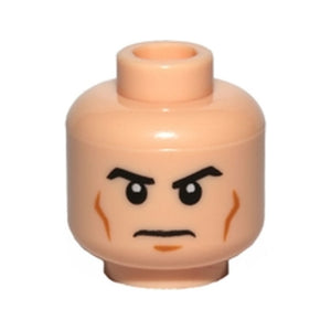 LEGO® Minifigure, Head Black Angled Eyebrows, Medium Nougat Cheek Lines and Chin Dimple, Stern Pattern 3626pb0704