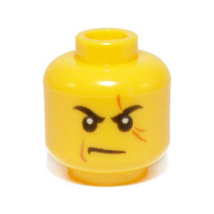 LEGO® Minifigure, Head Black Eyebrows, Dark Orange Scar Across Left Eye, Medium Nougat Cheek Line, Scowl Pattern 3626pb1047