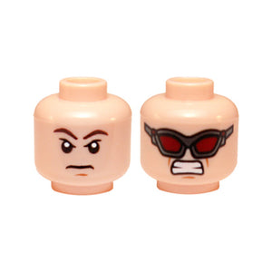 LEGO® Minifigure, Head Dual Sided Brown Eyebrows, Stern Expression / Dark Red Goggles, Clenched Teeth Pattern (Hawkeye) 3626pb1332