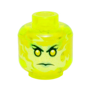 LEGO® Minifigure, Head Alien Female Ghost with Black Eyebrows and Single Eyelashes, Yellow Eyes, Yellowish Green Face, Sand Green Eye Shadow and Lips, Angry Scowl Pattern 3626pb1391