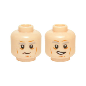 LEGO® Minifigure, Head Dual Sided Gray Eyebrows, Lines, White Pupils, Neutral / Open Mouth Lopsided Grin Pattern (Han Solo) 3626pb1422