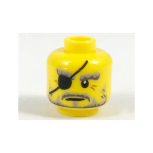 LEGO® Minifigure, Head Gray Eyebrows and Beard, Black Eye Patch, Dark Orange Crow's Feet Pattern 3626pb2048