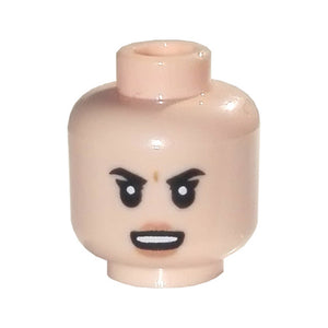 LEGO® Minifigure, Head Female Black Eyebrows, Open Smile and White Teeth, Angry Frown Pattern 3626pb2926