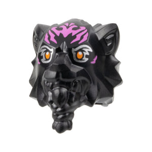 LEGO® Minifigure, Head, Modified Tiger with Braided Beard with Dark Pink Markings and Orange Eyes with Silver Outlines Pattern 4055pb01