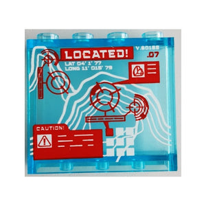 LEGO® Panel 1 x 4 x 3 with Side Supports - Hollow Studs with Red Crosshairs, 'LOCATED!' and 'CAUTION!' on White Map Pattern (Sticker) - Set 60188 60581pb188