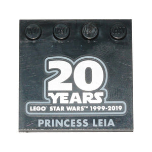LEGO® Tile, Modified 4 x 4 with Studs on Edge with SW '20 YEARS LEGO STAR WARS 1999-2019' and 'PRINCESS LEIA' Pattern 6179pb150