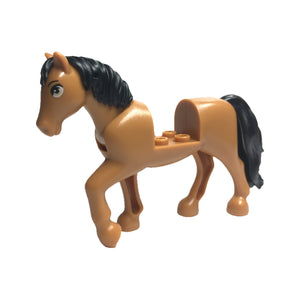 LEGO® Horse, Mini Doll Style with 2 x 2 Cutout and Movable Neck with Fixed Flexible Rubber Black Tail and Mane with Tan Eyes, Black Eyebrows Pattern (Friends Spring) 69820c01pb09
