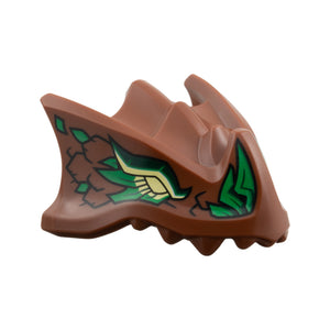 LEGO® Dragon Head (Ninjago) with Stepped Top, Horn and Pin Hole on Back with Bright Light Yellow Eyes, Dark Green Eyebrows, Green Scales Pattern 7243pb04