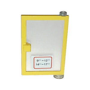 LEGO® Door 1 x 4 x 5 Right with Trans-Clear Glass and White Open Hours '9-12 / 14-17' Pattern (Sticker) - Sets 6362 / 6689 73435c01pb02
