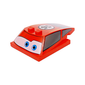 LEGO® Wedge 6 x 4 x 1 1/3 with 4 x 4 Base with Blue Eyes, Windows and '95' in White Circle Pattern 93591pb01