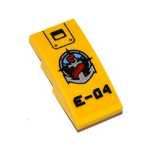LEGO® Slope, Curved 4 x 2 with Hatch, Deep Sea Logo with Silver Anchor and Red Tentacle and 'E-04' Pattern (Sticker) - Set 60095 93606pb054