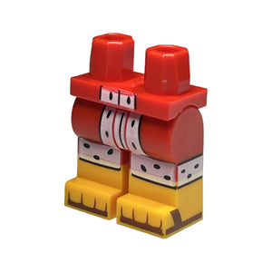 LEGO® Hips and Legs with Molded Bright Light Orange Lower Legs / Boots and Printed White Coat Trim with Black Spots, Reddish Brown Sandals and Toes Pattern 970c00pb1490