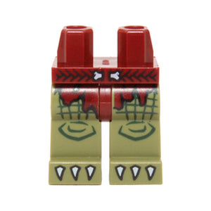 LEGO® Hips and Olive Green Legs with Dark Red Loincloth Tattered, Braided Belt with Bone Buckle and White Claws Pattern 970c155pb10