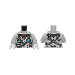 LEGO® Torso Tiger Fur with Chains, Spiked Collar, Padlock and Blue Round Jewel (Chi) Pattern / Light Bluish Gray Arms / White Hands 973pb1777c01
