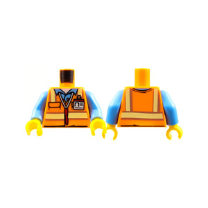 LEGO® Torso Safety Vest with Reflective Stripes over Medium Blue Shirt, ID Badge, Red Pen Around Neck Pattern / Medium Blue Arms / Yellow Hands 973pb2017c01