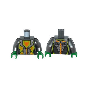 LEGO® Torso Nexo Knights Armor with Orange and Gold Circuitry and Lime Emblem with Orange Fox Head Pattern / Flat Silver Arms / Green Hands 973pb2259c01