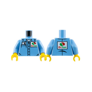 LEGO® Torso Shirt with Collar and Buttons, White Undershirt, Pocket with Notepad and Pen, Octan Logo Pattern / Medium Blue Arms / Yellow Hands 973pb2362c01