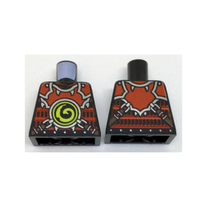 LEGO® Torso Ninjago Red Armor with Lime Swirl Medallion Front, Belts on Back Pattern 973pb2498