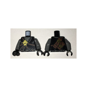 LEGO® Torso Ninjago Brown Rope, Gold Medallion and Gray Undershirt Front, Scabbards on Back Pattern / Dark Bluish Gray Arms / Black Hands 973pb2515c01