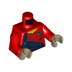 LEGO® Torso Dark Blue Overalls, Shirt, Pocket with Pen and Pencil Pattern / Red Arms / Dark Tan Hands 973pb3647c01