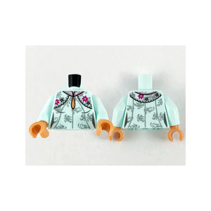 LEGO® Torso Female Dress, Teardrop Neckline, Silver Flower Filigree, Magenta Flowers and Black Stars Pattern / Light Aqua Arms / Nougat Hands 973pb4089c01
