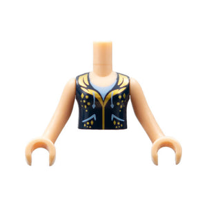 LEGO® Torso Mini Doll Girl Dark Blue Vest with Gold Trim Pattern, Light Nougat Arms with Hands FTGpb081c01