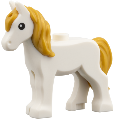 LEGO® Minifigur Pferd, Fohlen mit perlgoldenem Schweif und langer Mähne und schwarzen Augen 112958pb03