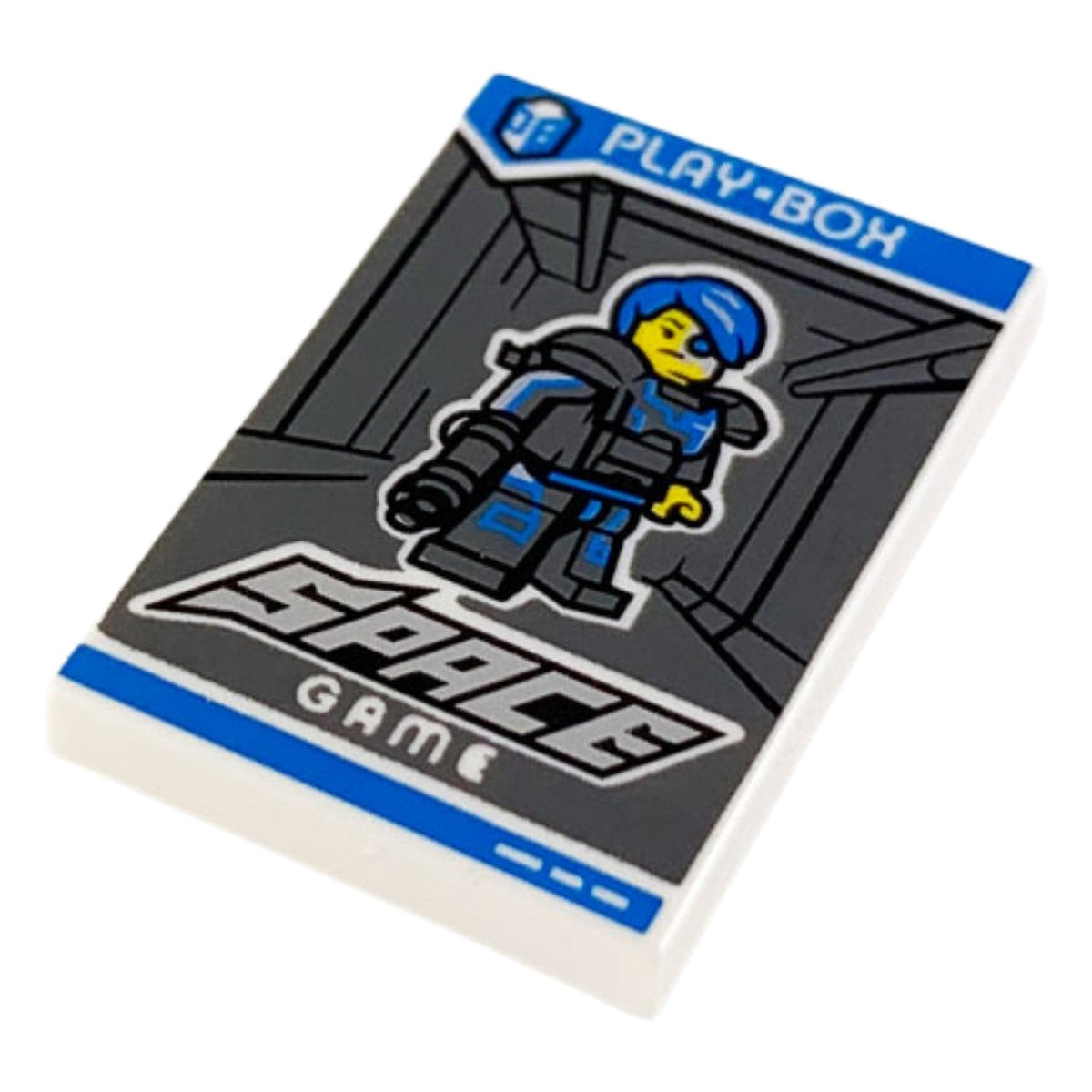 LEGO® Tile 2 x 3 with 'PLAY-BOX', 'SPACE GAME' and Collectible Minifigures Series 16 Cyborg Pattern (weiss) 26603pb046