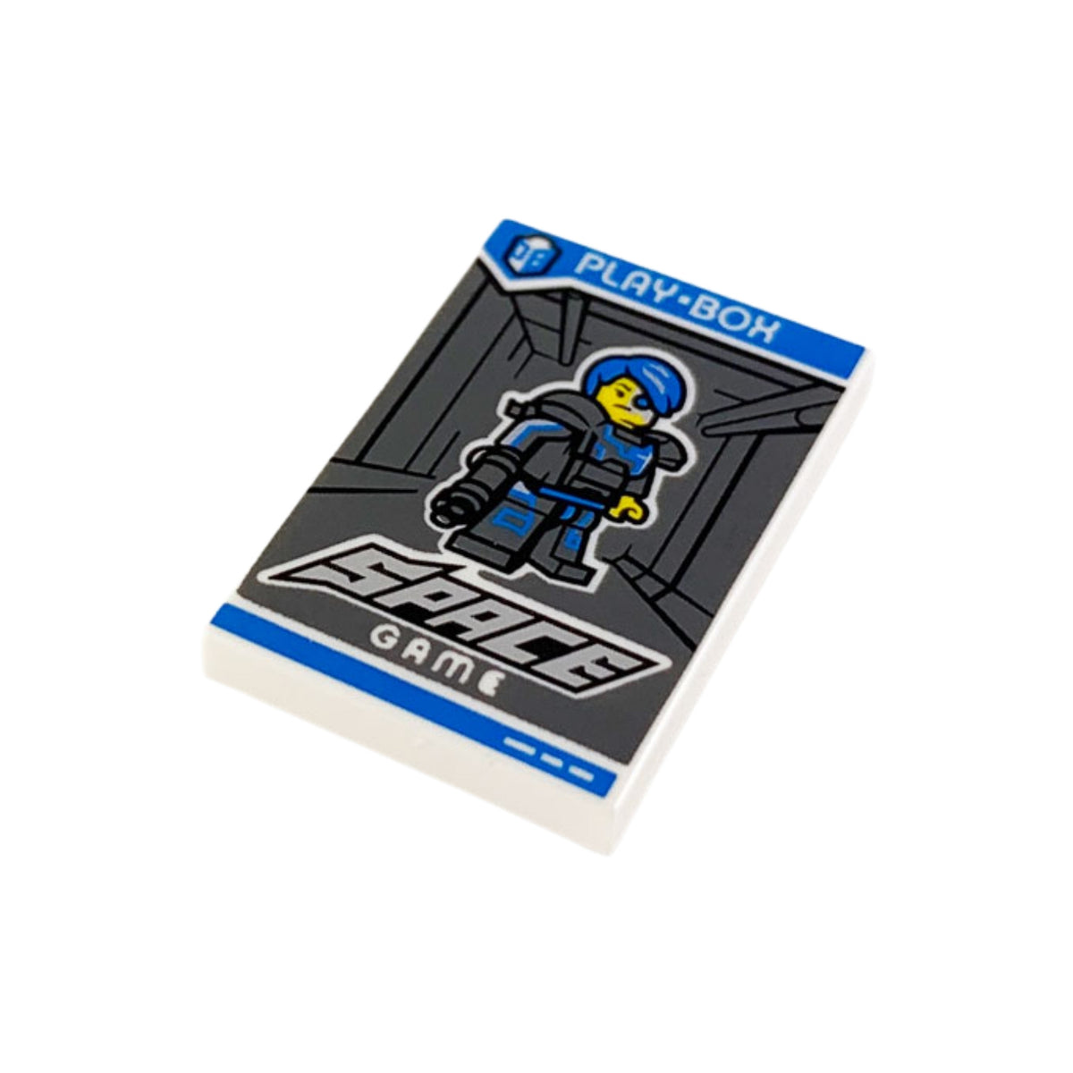 LEGO® Tile 2 x 3 with 'PLAY-BOX', 'SPACE GAME' and Collectible Minifigures Series 16 Cyborg Pattern (weiss) 26603pb046