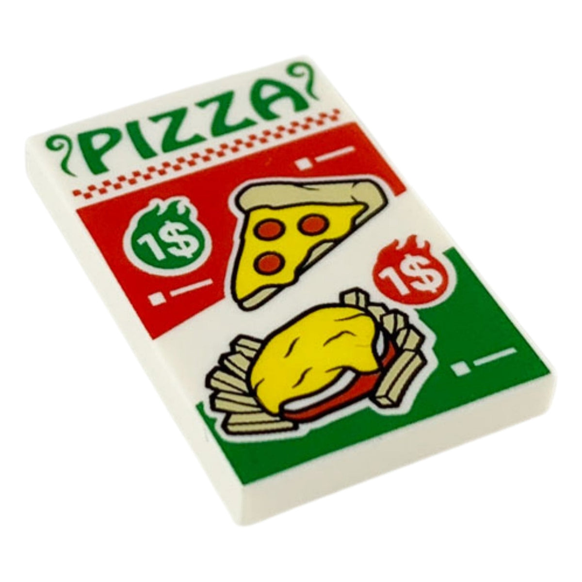 LEGO® Tile 2 x 3 with Red and Green 'PIZZA' Ad Pattern (weiss) 26603pb047