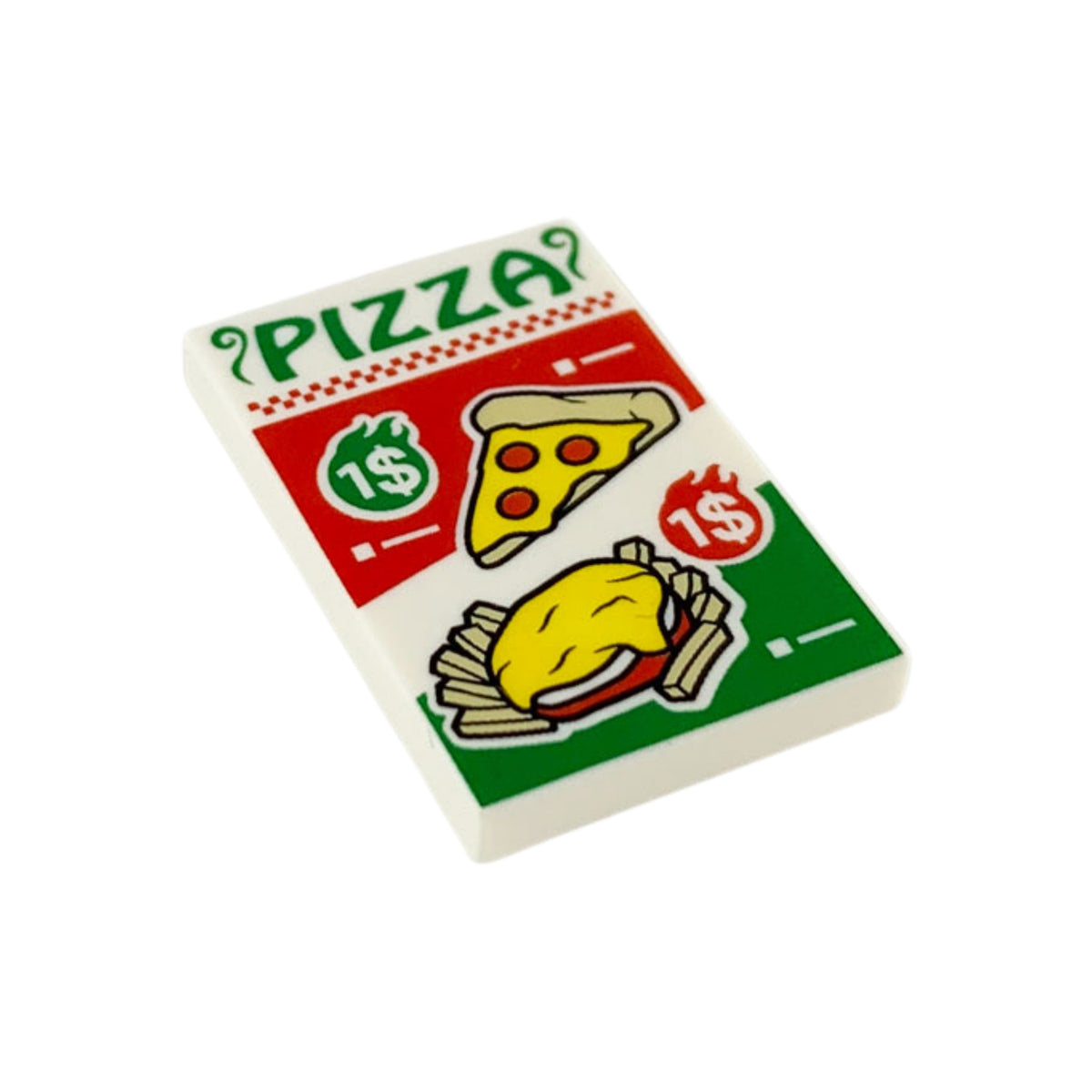 LEGO® Tile 2 x 3 with Red and Green 'PIZZA' Ad Pattern (weiss) 26603pb047