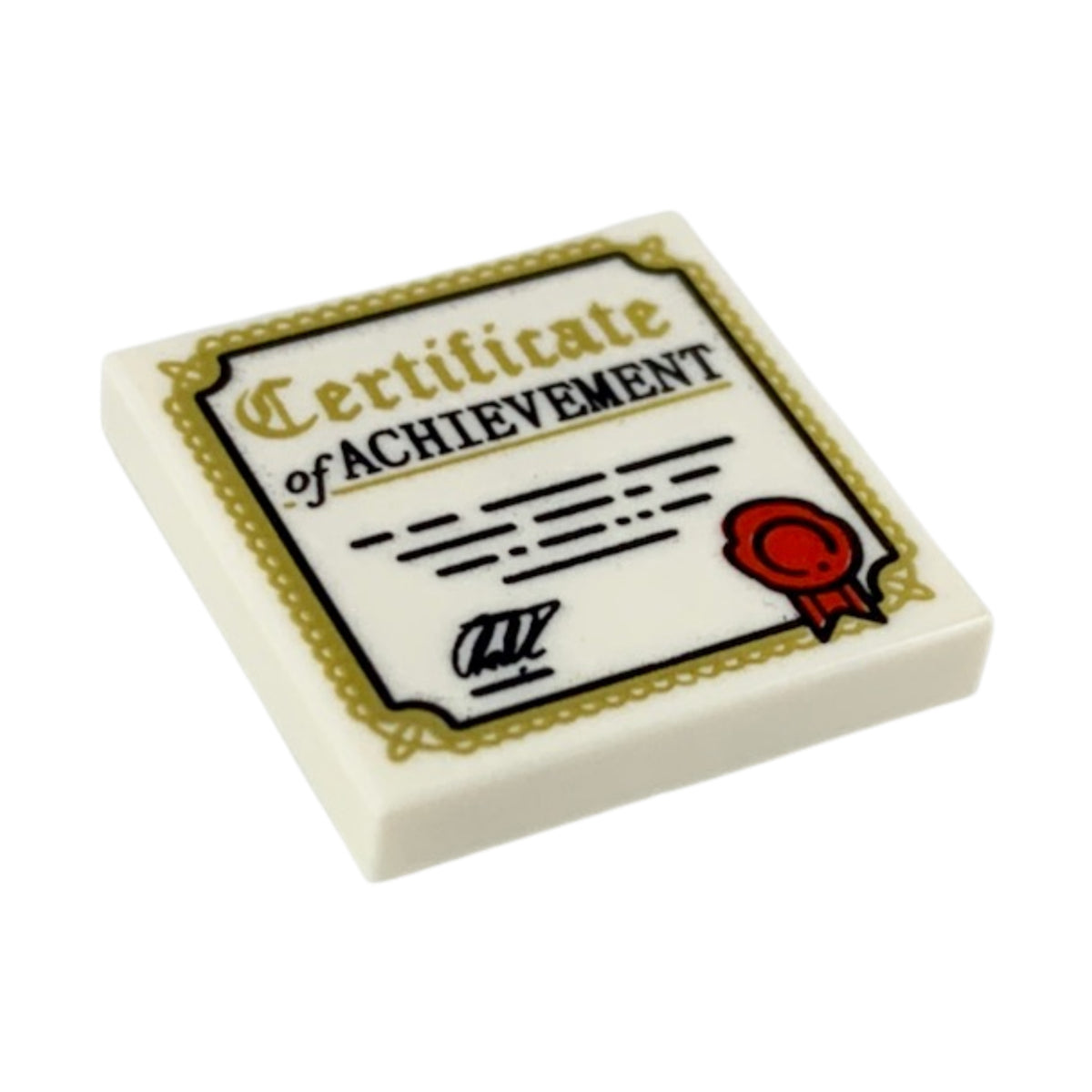 LEGO® Tile 2 x 2 with 'Certificate of ACHIEVEMENT', Gold Border, Red Ribbon Pattern (weiss) 3068pb1209