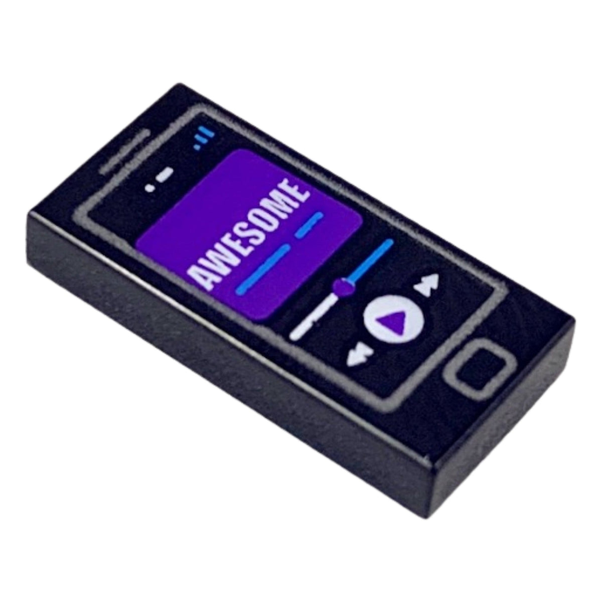 LEGO® Tile 1 x 2 with Cell Phone / Smartphone with Purple Screen, White 'AWESOME' Pattern (schwarz) 3069pb0698