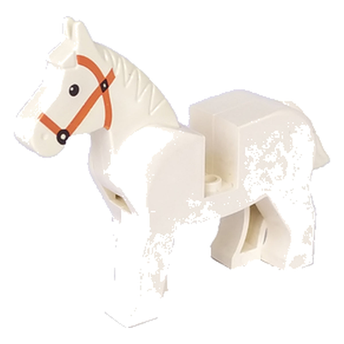 LEGO® Minifigur Cheval avec des yeux noirs, des pupilles blanches et un motif de bride orange foncé 4493c01pb04