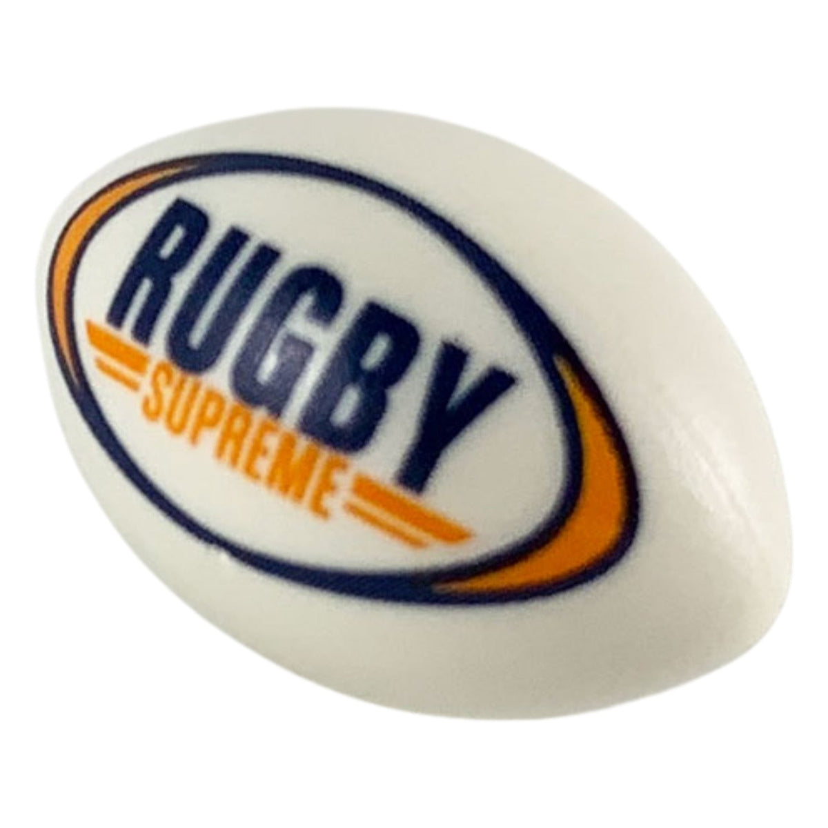LEGO® Sports Football / Rugby Ball with Dark Blue and Orange 'RUGBY SUPREME' Pattern (weiss) 57753pb01