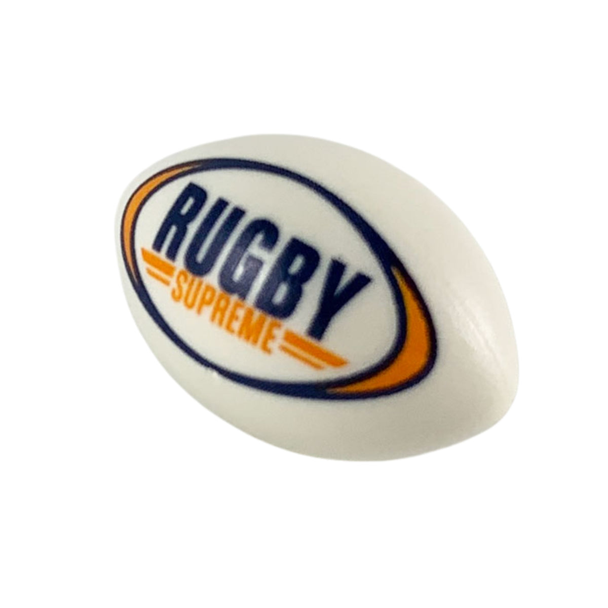 LEGO® Sports Football / Rugby Ball with Dark Blue and Orange 'RUGBY SUPREME' Pattern (weiss) 57753pb01
