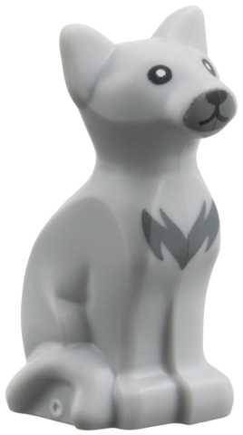 LEGO® Minifigur Katze (sitzend) mit schwarzen Augen und dunkelblaugrauem Schnauzen- und Fellmuster 8037pb01
